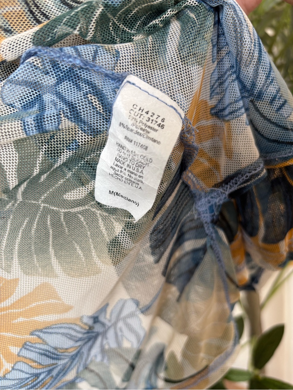 Chocolate Sheer Leaf-Print Blouse in Blue, Yellow & Green - Picture 5 of 5